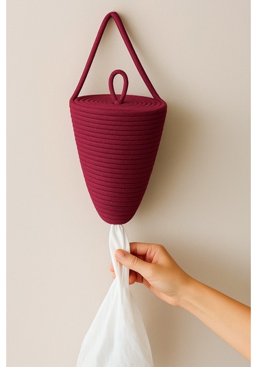 Poşetlik Halat İp El Dokuma Duvar Askılı Saklama Torbası Ev Düzenleme Aksesuarı Sepet 30 X 20 Cm Fuşya