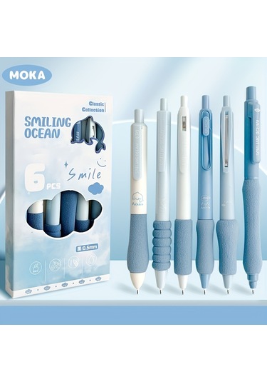 Tcherchı 6 Adet Kutulu Dopamin Yumuşak Kavrama Jel Kalemler 0.5mm Siyah Mavi