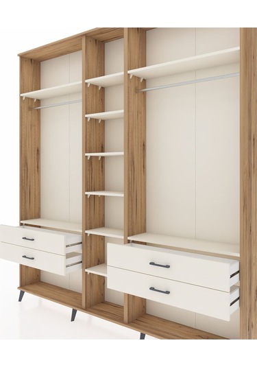 Arges Dolap 10 Raflı 4 Çekmeceli 2 Askılı 220x30x243 Çam-aytaşı/aytaşı Aytası/aytası