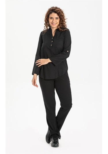 Uzun Kol Şile Bezi Akasya Bluz Siyah Syh Siyah