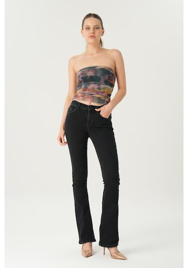 Aurora Siyah Normal Bel Patı Fermuarlı Skinny Flare Jean Pantolon C 4810-006 Siyah