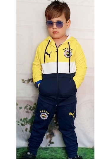 Fenerbahe Kapüşonlu Fermuarlı Çocuk Taraftar Eşofman Takım Lacivert