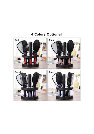 Moveevo 5 Parçalı Saç Tarağı Seti Düz Tarak+ Nervürlü Tarak+ Kıvırcık Tarak + Masaj Tarağı + Ayna + Saklama Tabanı Kırmızı