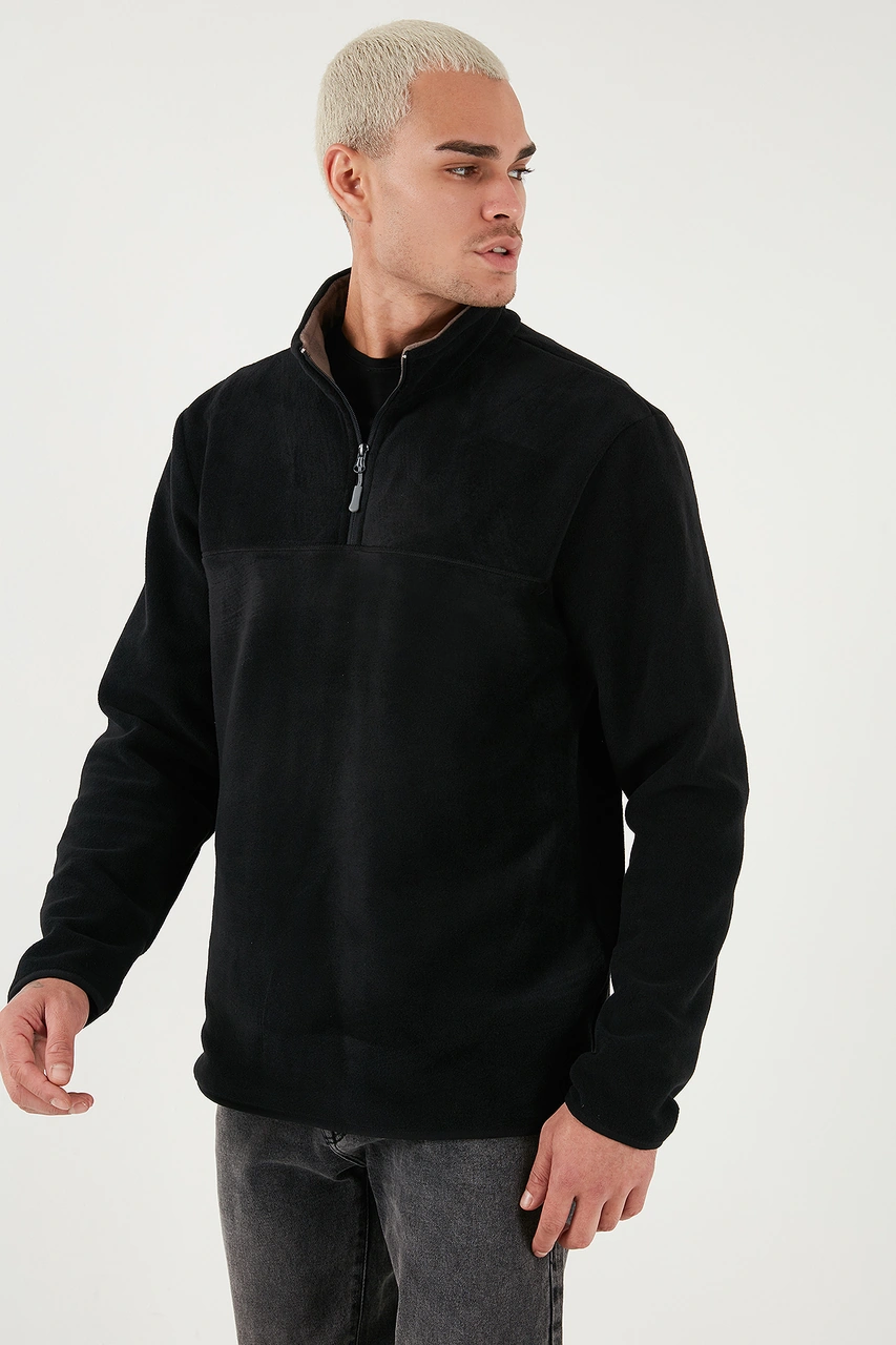 Buratti Regular Fit Anti-Pilling Tüylenme Yapmayan Dik Yaka Şardonlu 2'Li Paket Erkek Polar 5896700S2 Siyah-Yeşil