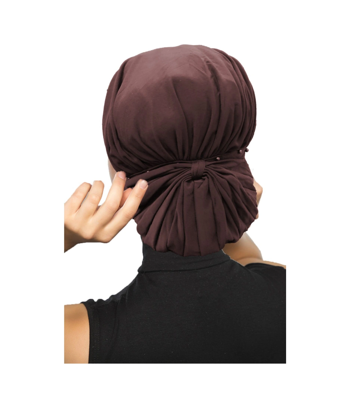 Topuzlu Kahve Hazır Türban Tesettür Bone Kahve