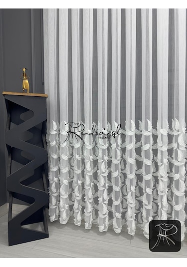 Tül Perde Brillant Marka Püsküllü Etek Geniş İşleme Bakpüs Desen Püskül2