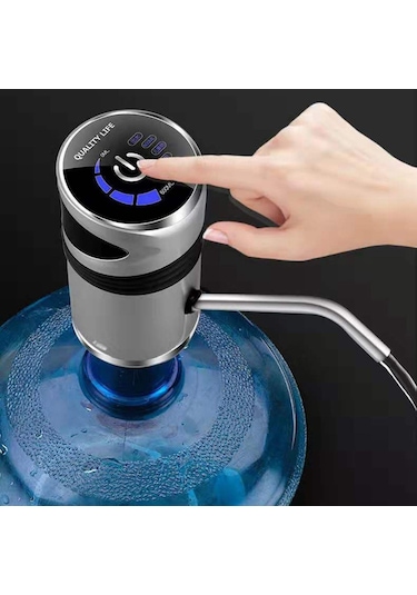 Paslanmaz Çelik Şarjlı Otomatik Damacana Su Pompası Gri