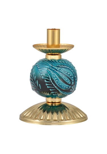 DEDE TEKLİ YEŞİL ÇİNİLİ MUMLUK GOLD DEKORATİF OBJE