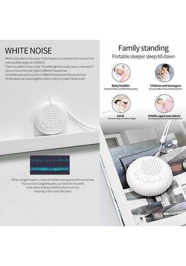 Fortunelane Z3 Bebek Uyku Aleti: Zamanlayıcı, Ses Ayarlı Otomatik Gürültü Algılama Beyaz, Usb Şarjlı Beyaz