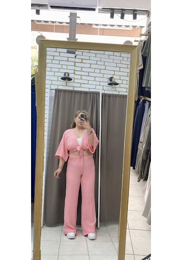 Tuba Toptaş Bağlamalı Gofre Bluz Pembe