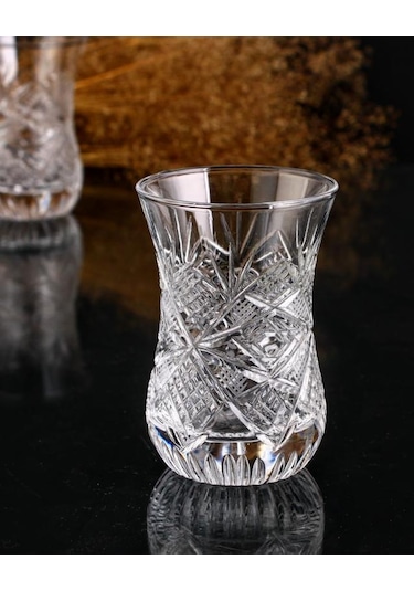 6 Lı Klasik Boy Çay Bardağı Takımı- Göz Dekor Şeffaf