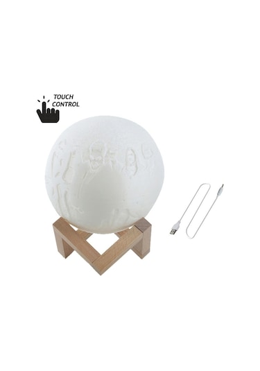 Sones Özelleştirilmiş Dokunmatik Anahtar 2 Renkli 3d Baskı Ay Lambası Usb Şarjı Ahşap Tutucu Tabanlı Enerji Tasarruflu Led Gece Lambası, Çap: 18cm Çok Renkli