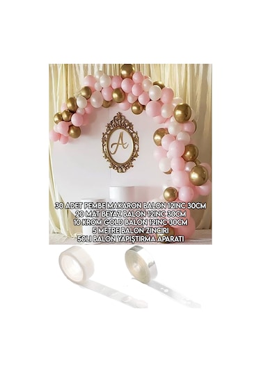 Balon Zinciri Ve Yapıştırma Seti: 30 Makaron Pembe + 20 Pastel Be