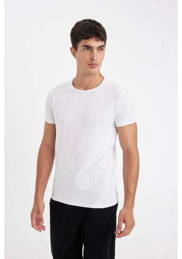 DeFacto Slim Fit Dar Kesim Bisiklet Yaka Kısa Kollu Pijama Üstü L4885AZ24WNWT34