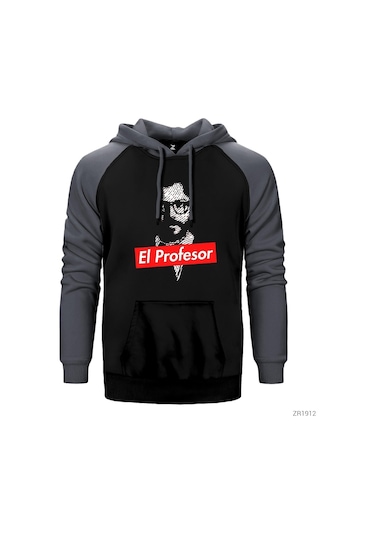 La Casa De Papel Professor Gri Reglan Kol Kapşonlu Sweatshirt Gri