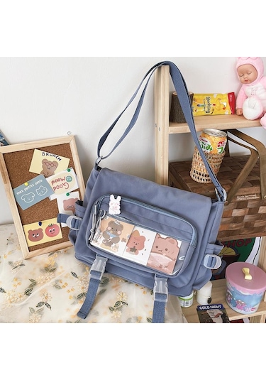 Mavi Kadın Çantası Messenger Kore Tarzı Kadın Sırt Çantası Koleji Büyük Kapasiteli Çok Yönlü Omuz Öğrenci Okul Postacı Çantaları Without Bear Mavi