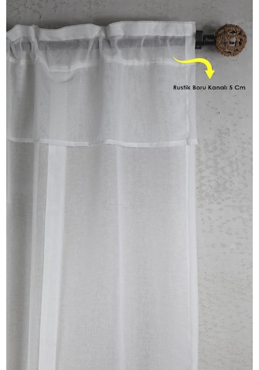 Potlu Keten Tül Perde Ekru Krem