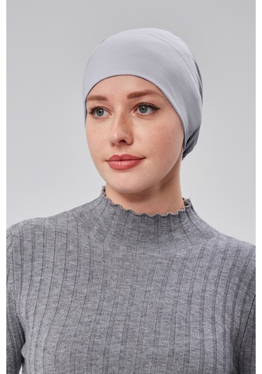 Kadın Tesettür Hazır Pratik Geçmeli Bone Lastikli Kaymaz Gri Gri