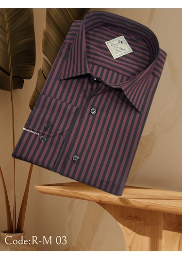 Klasik %100 Cotton Uzun Kollu Terletmeyen Kışlık Flanel 2 Çizgili Süler Gömlek Regular Kalıp Bordo