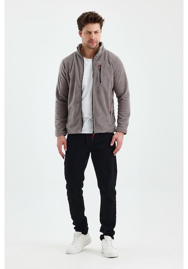 Erkek Outdoor Fermuarlı Polar Ceket Gri