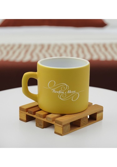 Bk Gift Kişiye Özel İsimli Sarı Renkli Middle Çay & Kahve Fincanı-2, Arkadaşa Hediye, Sevgiliye Hediye, Doğum Günü Hediyesi Kobitmeyencom32504 Bk Gift