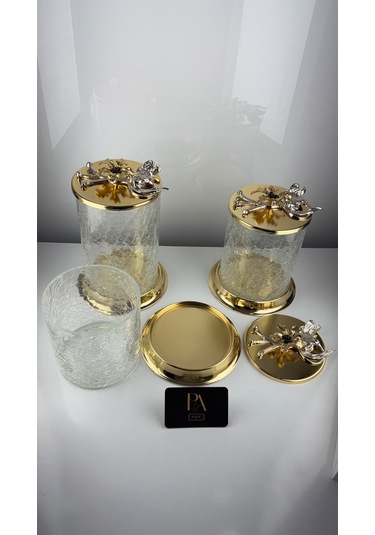 Çay Kahve Şekerlik Kavanoz Sunumluk Söz Nişan Kız İsteme Çikolatalık Dekoratif Obje Biblo Süs Eşya Çatlak Görünüm Gold