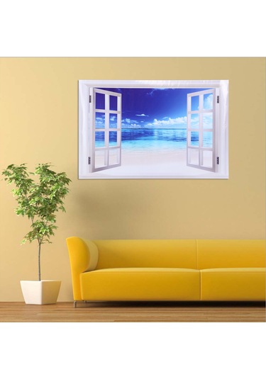 Springsun Pvc Deniz Manzaralı 3d Duvar Sticker, Su Geçirmez Dekoratif Pencerelik Desen, 2 Adet Paket Diğer