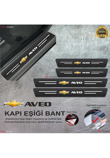 Chevrolet Aveo Logolu Karbon Kapı Eşiği Koruyucu Suni Deri 4'lü