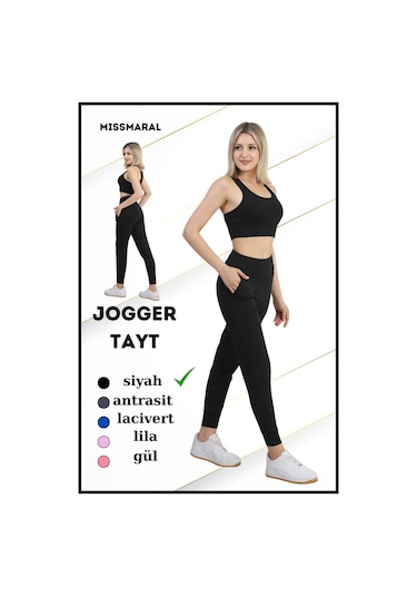 Kadın Siyah Yüksek Bel Jogger Eşofman Altı Joggers 1061 Siyah