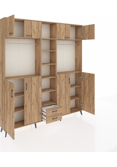 Arges Dolap 14 Raflı 2 Çekmeceli 2 Askılı 220x30x243 Çam-çam/çam Atlas Çam/atlas Çam