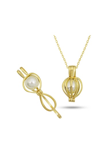 Kenpazar 925 Ayar Gümüş Gold Beyaz İncili Kadın Kolye Çok Renkli