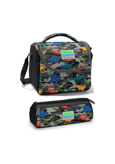 Coral High Erkek Çocuk Siyah Gri Dinazorlar Beslenme Çantası Seti