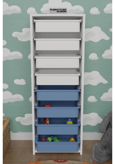 8 Sepetli Çok Amaçlı Oyuncak Mutfak Dolabı - Beyaz-mavi&beyaz