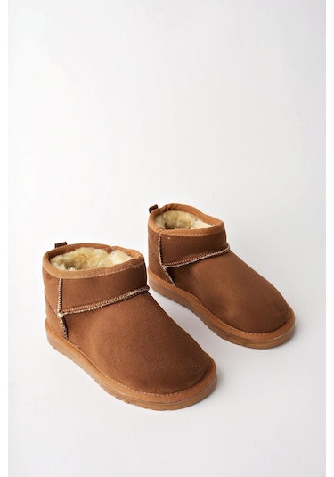 Muggo Snow Garantili Unisex Çocuk Kalın Taban İçi Tüylü Günlük Mini Yarım Bot