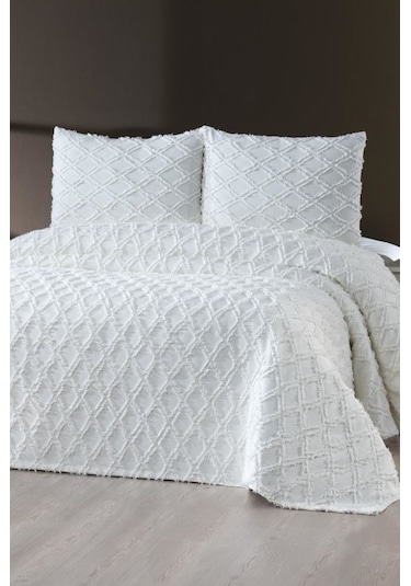 Prestij Puffy Yakut Çift Kişilik Yatak Örtüsü, Pike Örtüsü -krem Krem