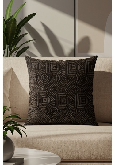 Sezyon Mira Desenli 50 50 Koyu Kahverengi Kırlent Kılıfı Koyu Kahverengi