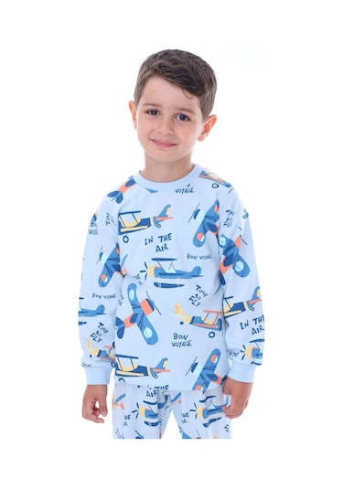 Zuzunga Time To Fly Mavi Desenli Çocuk Pijama Takımı Mavi