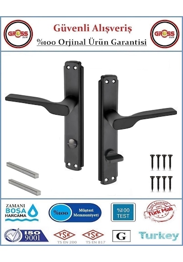 Lüx 2019 Mat Siyah Wc Banyo Kapı Kolu - 1 Takım Ön Ve Arka - Sol