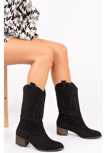 Fox Shoes Siyah Süet Kadın Bot E267730002