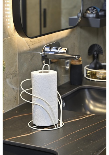 Bej Kuğu Kağıt Rulo Havluluk, Peçetelik Mutfak Banyo Çocuk Yatak Odası Aksesuar - Metal Paslanmaz Beyaz