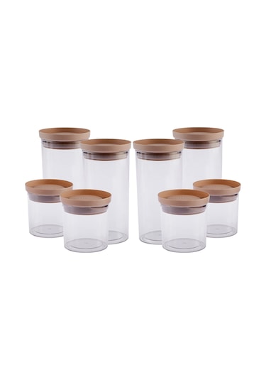 Emsan Arya 8'li Kavanoz/Saklama Kabı Bej