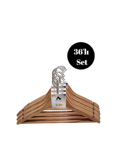 36 Adet Ahşap Kıyafet Ve Elbise Askısı Dolap Düzenleyici Ahşap