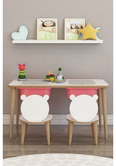Moniev Çocuk Çalışma Masası Oyun Ve Etkinlik Masası Sandalyeli Pembe Pembe