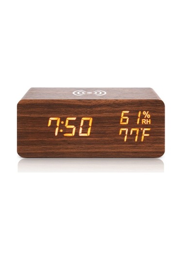 Goldenqian Dijital Çalar Saat, Led Akıllı Telefon Kablosuz Şarj Cihazı Zvfzme Kahve