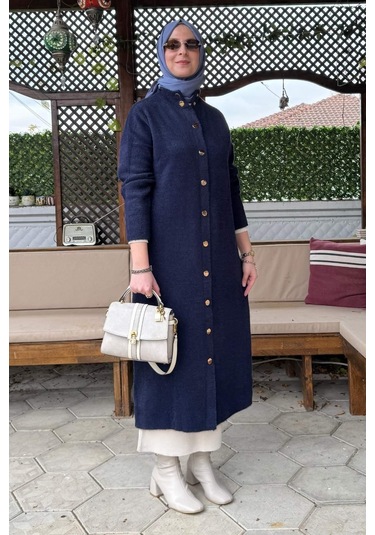 Rabia Şamlı Yakut Angora Triko Kap Lacivert Çok Renkli