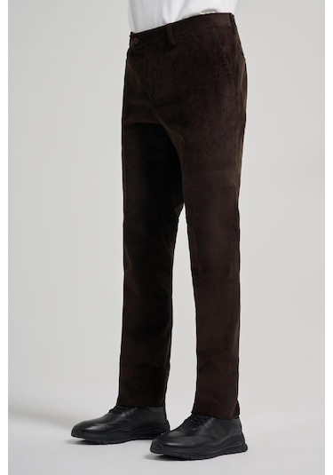 Koyu Kahverengi Pamuklu Yandan Cepli Comfort Fit Kadife Pantolon 1003245160 Koyu Kahverengi