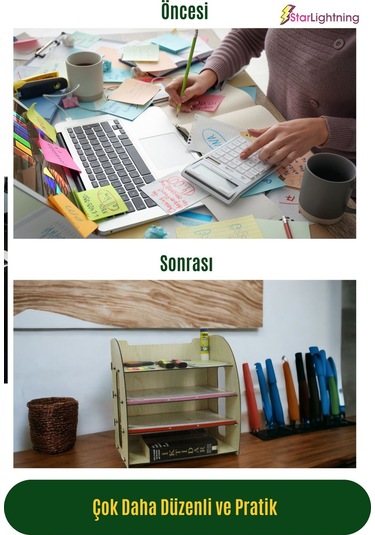 Masa Düzenleyici Organizer Evrak Rafı Masaüstü Organizer Model 6 - Açık Meşe