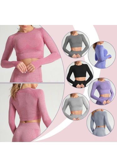 Skycity Kadınlar İçin Esnek Noktalı Yoga Üstü, Uzun Kollu Ve Göbek Açık Spor Giysisi Gri