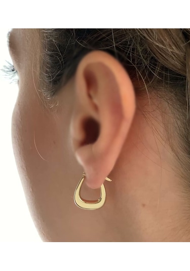 Altın Küpe 14K 585 Parlak Çanta Tasarım 1,8 Cm Zarif Küpe Bombel