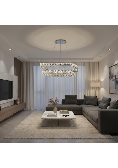 Elentra 2 Katlı Kristal Taşlı Ledli Avize Krom